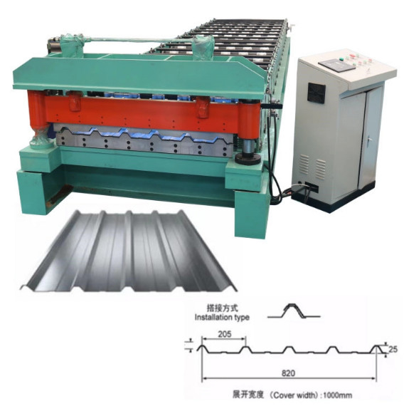 เครื่องขึ้นรูปม้วนแผ่นหลังคาโลหะสี่เหลี่ยมคางหมูสำหรับกระเบื้อง Ibr เหล็กสีสังกะสี