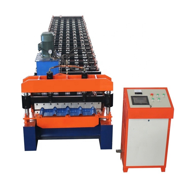 Trapezoid Type 5 Rib เครื่องขึ้นรูปม้วนกระเบื้องหลังคาไฮดรอลิกควบคุม PLC