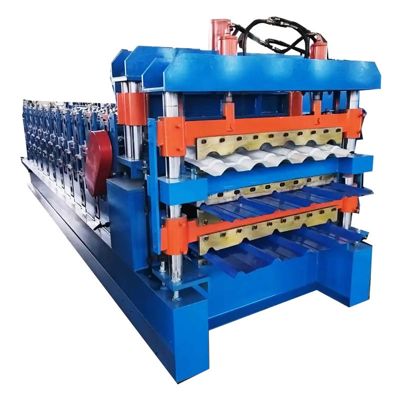 อัตโนมัติ PPGI GI PPGL GL IBR แพนล์ แผ่นสองชั้นโลหะ Roofing Roll Forming Machine TR4 TR5 กระเบื้องเหล็กกระเบื้อง