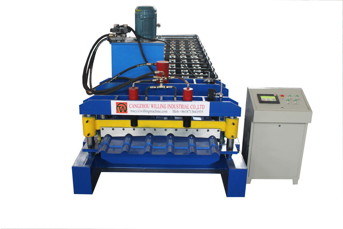 PLC ควบคุมสีเหล็กเคลือบกระเบื้องม้วนขึ้นรูปเครื่องขั้นตอนประเภทกระเบื้อง