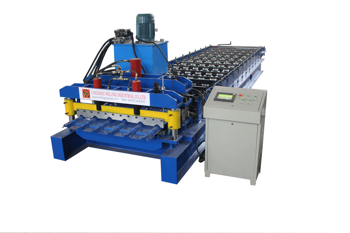 PLC ควบคุมสีเหล็กเคลือบกระเบื้องม้วนขึ้นรูปเครื่องขั้นตอนประเภทกระเบื้อง