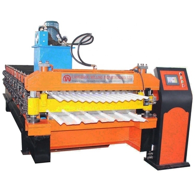 เครื่องขึ้นรูปม้วนหลังคา 380v ที่ปรับแต่งได้ด้วยลูกกลิ้ง 13/14stations