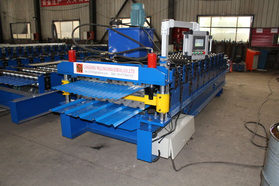 เครื่องขึ้นรูปสองชั้น Galvalume การทำแผ่นหลังคาสี่เหลี่ยมคางหมู / ลูกฟูก