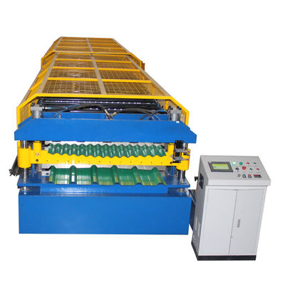 หลังคาโลหะลูกฟูกเหล็ก Plc ผนังแผงม้วนขึ้นรูปเครื่อง Double Layer